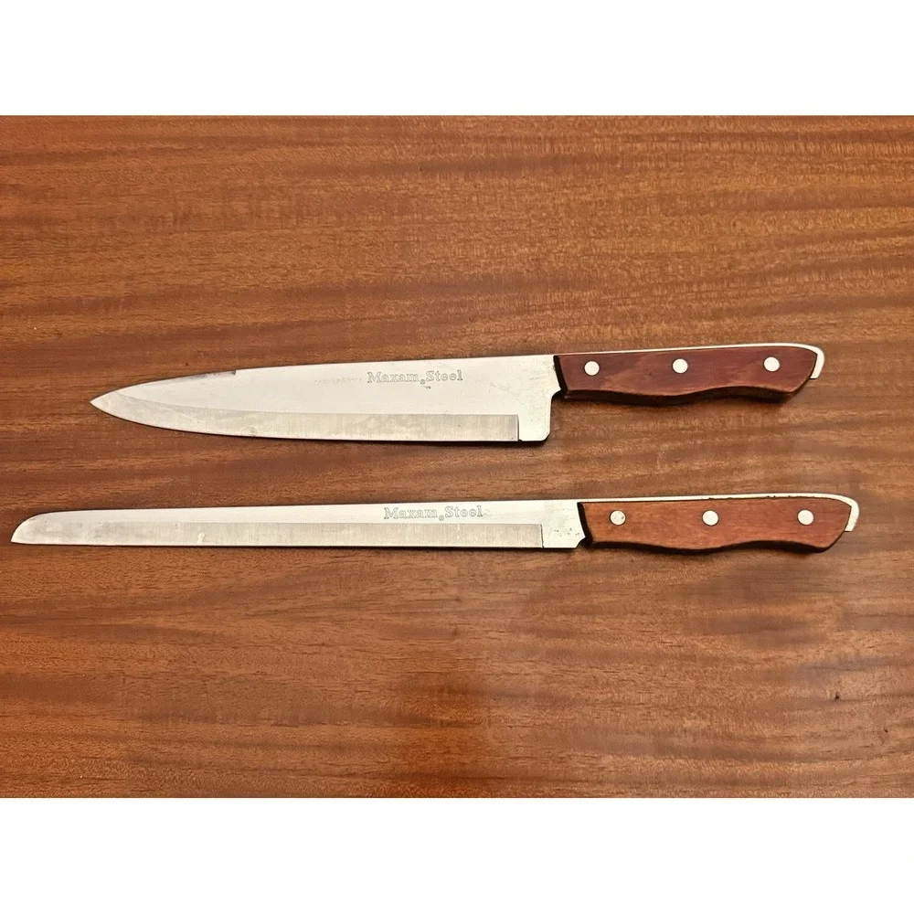 Vintage Maxam Steel Knife Lot‎ – Set of 2 – Made in Japan – Wood Handles